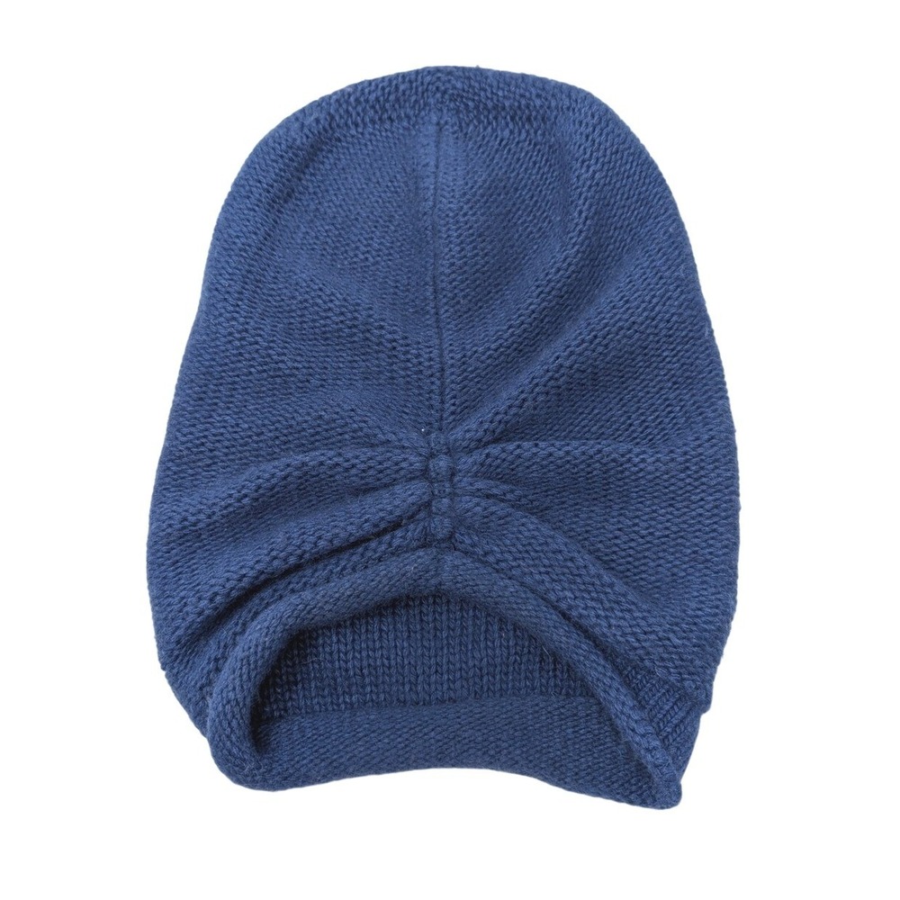 Portolano Women's Blue Knit Turban Style Beanie Hat Wool Angora Cashmere Blend